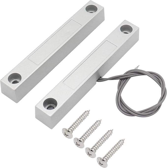 Magnetic Reed Switch Wired Surface Mount Normally Open/Closed NC/NO Contact Sensor Alarm Magnetic Door Switch with 3 Wires, Zinc Alloy Sliver, MC-58