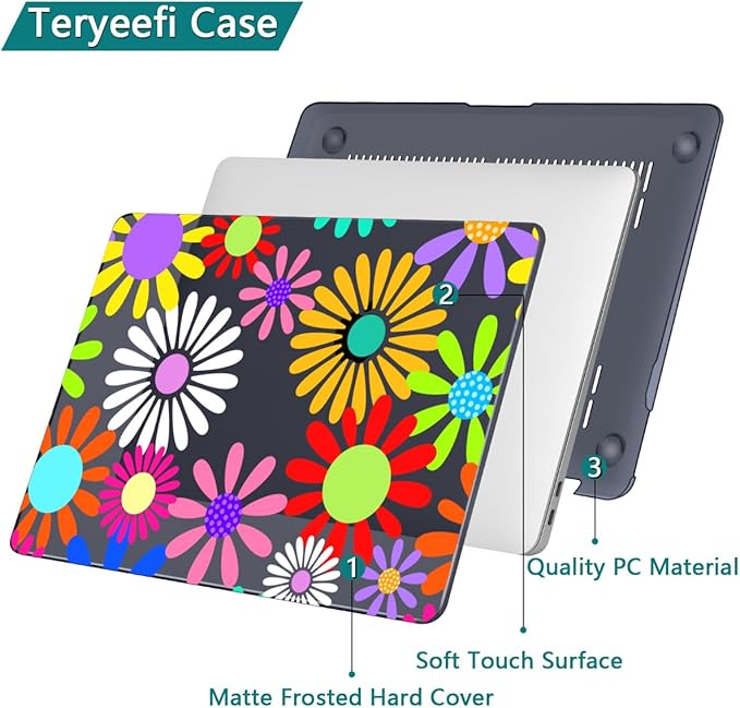 Teryeefi for MacBook Pro 13 inch Case 2025 2024 2022 2021 2019 2018 2017 2016 Release fits Model A2338 M2 M1/A2289/A2251/A2159/A1989/A1706, Design Hard Shell with Keyboard Cover, Abstract Flowers A001
