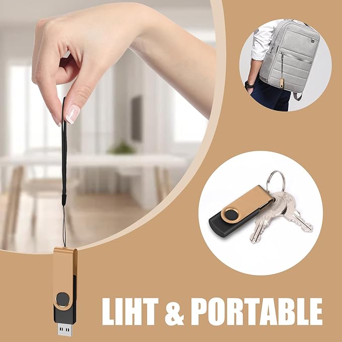 EASTBULL 4GB USB Flash Drive Bulk Thumb Drives 10 Pack with Lanyards USB 2.0 Memory Sticks Zip Drive Pen Drive for Storage and Backup Gold 10PCS 4GB