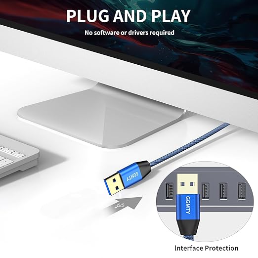 USB to USB Cable 25FT,Durable Braidedfor USB 3.0 Male to Male Type A to Type A Cable Data Transfer Compatible with Hard Drive, Laptop, DVD Player, TV, USB 3.0 Hub, Monitor, Camera, Set Up Box and More