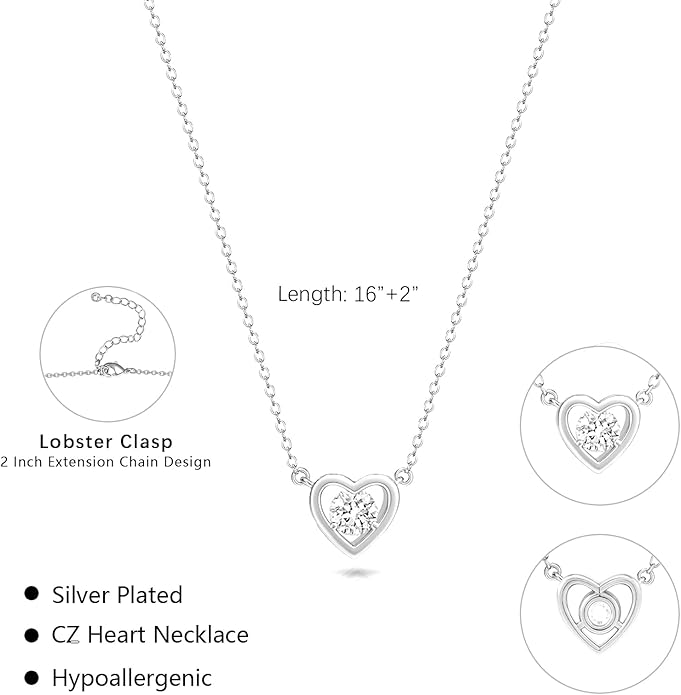 Zeffy Dainty Gold Heart Necklace for Women Trendy 14K Gold/Silver Plate Cute Heart Pendant Choker Necklaces Gold Love Heart Chain Necklace for Women Dainty Gold Jewelry Gifts for Women