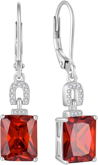 Emerald Cut Earrings 925 Sterling Silver Baguette Birthstone Dangle Drop Leverback Earrings Jewelry Gifts for Women