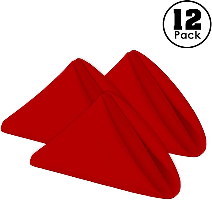 Gee Di Moda Cloth Napkins - 17 x 17 Inch Red Dinner Napkins - Set of 12 Soft & Absorbent Washable Fabric Cloth Table Napkins with Hemmed Edges for Hotel Restaurant, Holiday Parties & Wedding