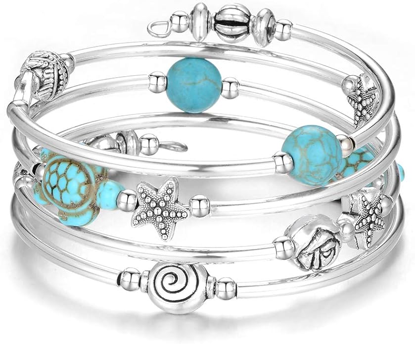 BULINLIN Layered Wrap Bangle Turquoise Bracelet - Bead Bracelet with Natural Agate Stone, Gifts For Women