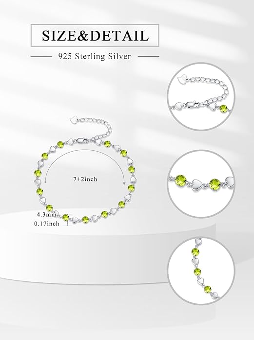 Birthstone Charm Link Bracelet 925 Sterling Silver Rose/Heart/Mom Bracelet with 12 Months Birthstone Mother's Day Gift Jewelry Gifts for Women,Chain Length 7"+2" Extend
