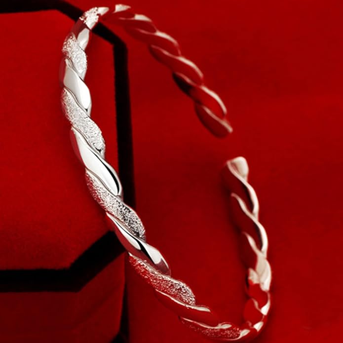 925 Sterling Silver Cuff Bangle Bracelets Adjustable Open Bangles, Fashion Jewelry Simple Adjustable 925 Silver Bangles for Women Mom Wife