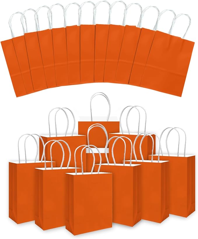 qiqee 30PCS Medium Gift Bag with Handles Bulk 11"x5"x8" Gift Bags Orange Bags Multiple Uses (Medium Size)
