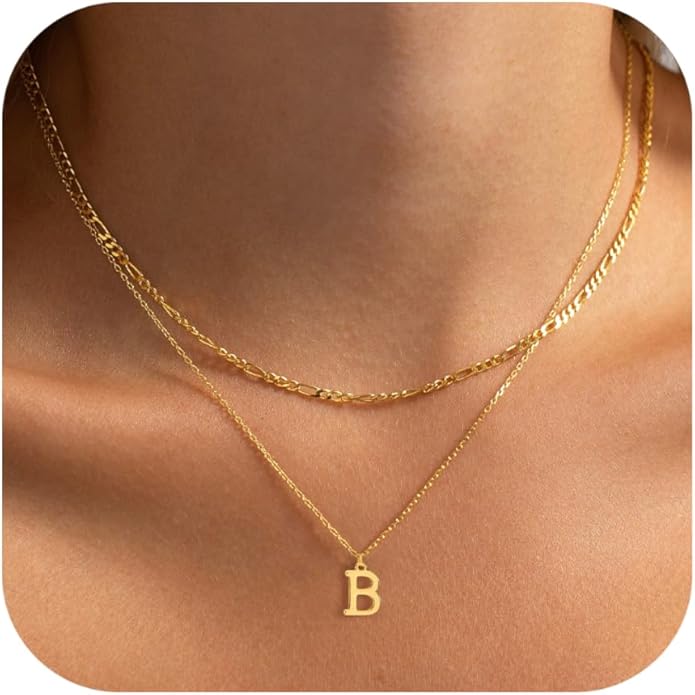 Initial Necklaces for Women Dainty Gold Silver Layered Letter Pendant Necklace Cute Figaro Chain Choker Necklace Personalized Trendy Stuff Jewelry Stack Gift for Women Her