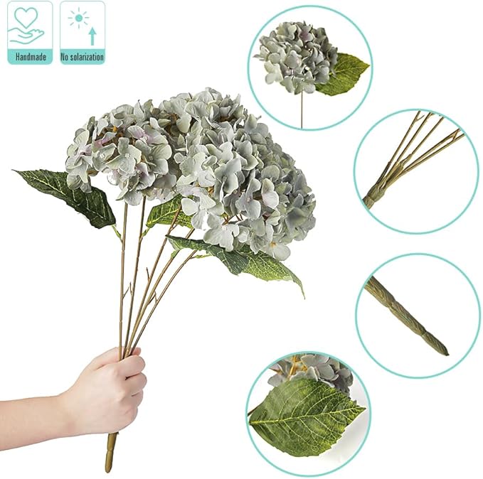Kimura's Cabin 2Bouquets Fake Hydrangea Flowers Vintage Artificial Silk Flower Bouquets 10Heads for Indoor Home Table Centerpieces Wedding Party Decoration (Mint Green, Pack of 2)