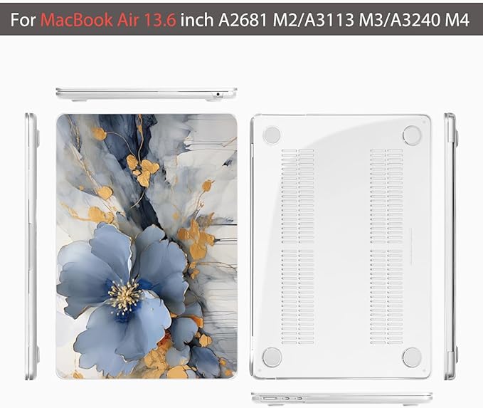 Teryeefi Compatible with A2681 A3113 A3240 MacBook Air 13.6 inch Case M2 M3 M4 Release 2022-2025,Protective Slim Cover + Keyboard Cover+OTG Adapter for 13.6 inch MacBook Air Liquid Retina, Art Florals