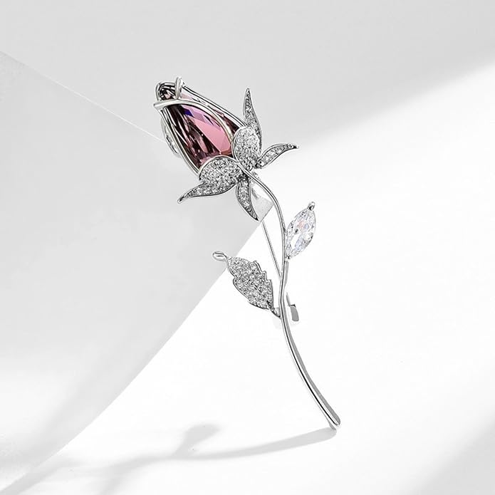 Rhinestone Flower Brooch Austrian Crystal Flower Pin 18k Gold Plated Floral Brooch Lapel Pin Jewelry Mother's Day Birthday Gifts for Mom Wife