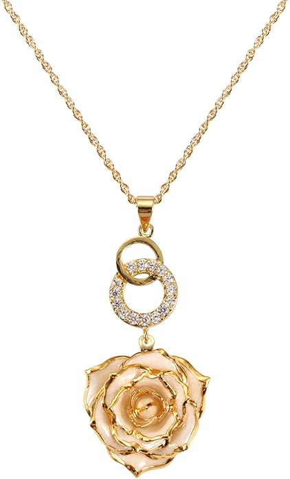 AliveRose Real Rose Gold Dipped Necklace Gifts for Women, 24K Gold Dipped Rose Pendant Necklace Jewelry Mothers Day Anniversaries Birthday Christmas Special Occasions Gifts for Her Mom Wife