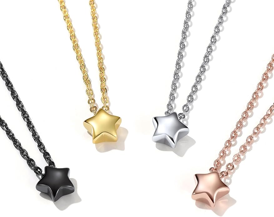 ChicSilver Personalized 925 Sterling Silver Dainty Small Heart/Star/Moon/Dot/Triangle Pendant Necklace for Women, Silver/Gold/Rose Gold/Black (with Gift Box)