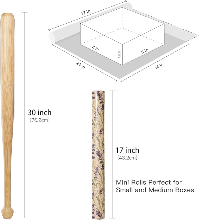 RUSPEPA Lavender Wrapping Paper Roll for Women, Delicate Floral Kraft Gift Wrap, Purple Lavender Design Perfect for Spring, Wedding, Mother's Day, Bridal Shower and Birthday, 17 Inches x 16.4 Feet