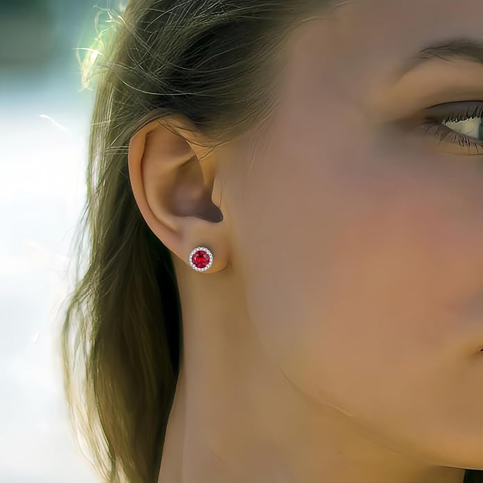 YOMELA Cubic Zirconia Earrings Studs, Halo CZ Birthstone Simulated Diamond Stud Earrings for Women
