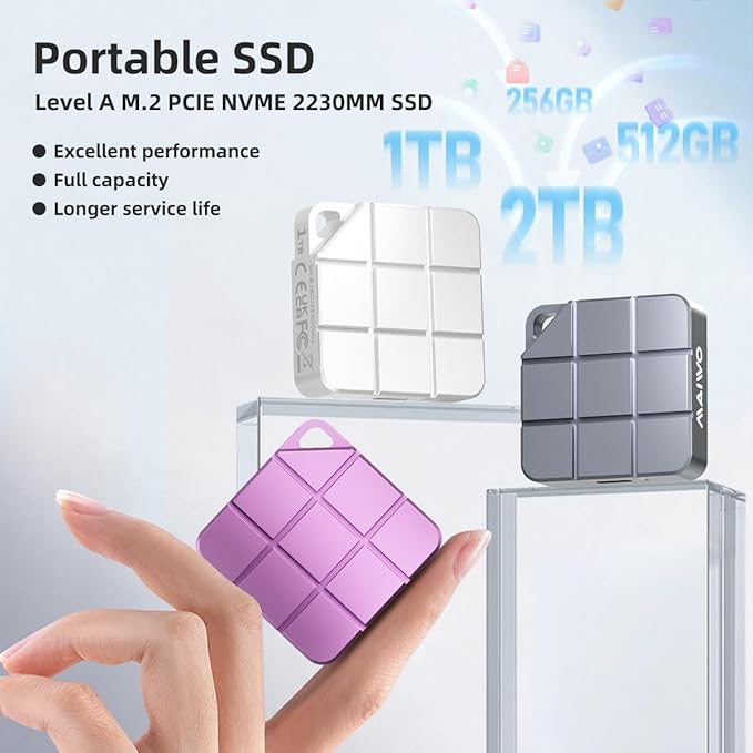 MAIWO 1TB Portable External Solid State Drive Build-in M.2 2230 PCIe NVMe SSD, USB C 3.2 Up to 1050MB/s, Mini Cute PSSD for iPhone 15 16 Pro Max MacBook Pro Air, Aluminum (Pinkish Purple)