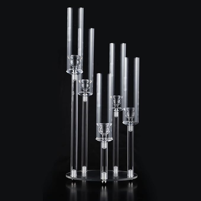 5 Arm Acrylic Clear Candelabra Centerpiece for Wedding, Acrylic Candle Stick Holders Candelabra Centerpieces for Tables,Party,Brithday,Baby Shower candelabros para centros de mesa（22Inches）