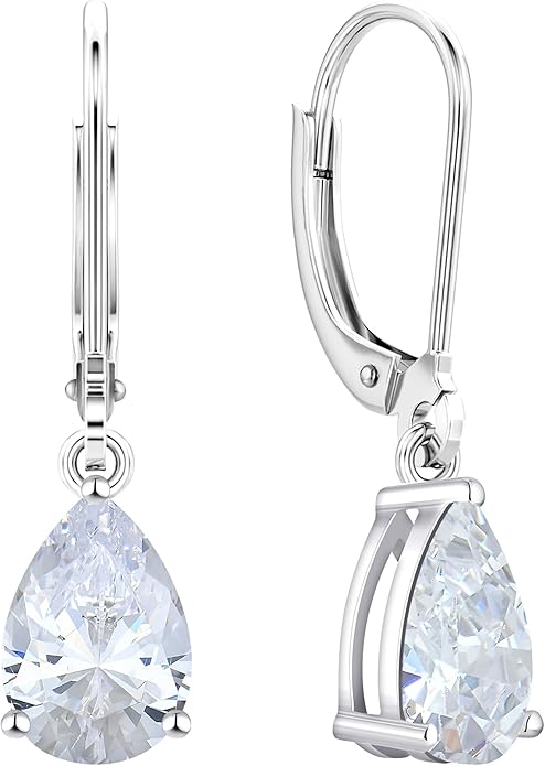 YL 925 Sterling Silver Teardrop Dangle Drop Earrings for Women 7x10 MM Solitaire Birthstone Leverback Jewelry