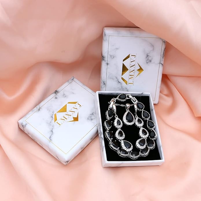 LMXXVJ Necklace Long Earrings Bracelet Set, White Gold Plated Created Blue Sapphire Jewelry Set Wedding Party Gift Jewelry for Women Bridal Bridesmaid