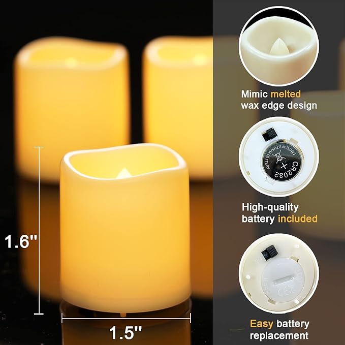 Homemory 12Pack Flickering Flameless Votive Candles, 200+Hour Electric Fake Candles, Battery Operated LED Tealight for Wedding, Outdoor, Table, Festival (Warm White,Battery Included)
