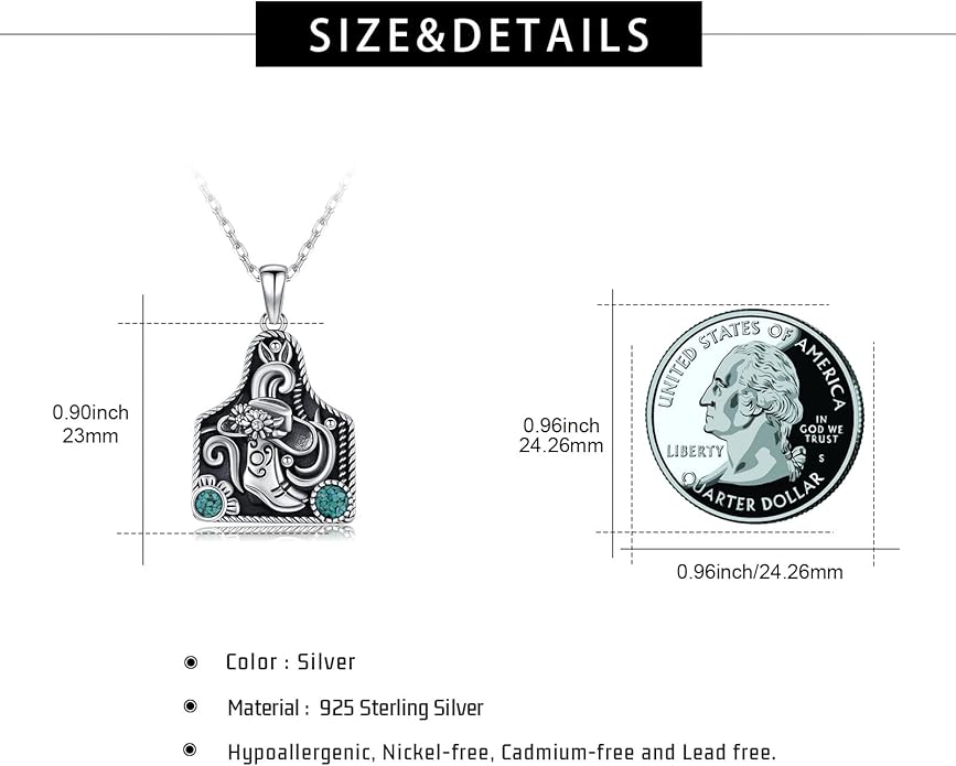 Western Cowboy Necklace 925 Sterling Silver Horseshoe Pendant Western Jewelry Cowgirl Gifts for Women Girlfriend Cowboy Cowgirl