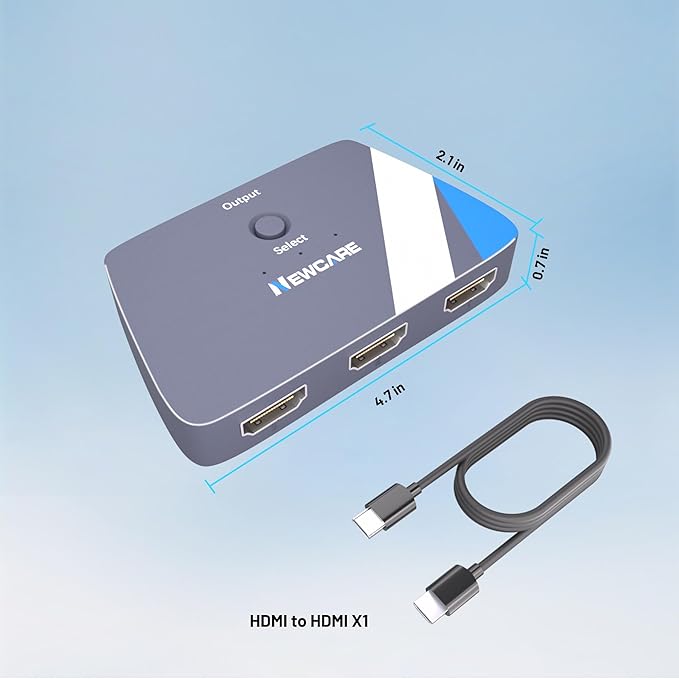 NEWCARE HDMI Switch 3 in 1 Out, 4K@60Hz HDMI 2.0 Switch with 2.6FT HDMI Cable, 3-Port HDMI Switcher Selector, Supports 4K 30Hz 3D 1080P HDCP2.2 for PS5 Xbox DVD Player Fire Stick PC, Grey