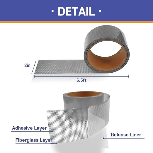 HA SHI Screen Repair Kit for Windows or Doors (2" x 6.5FT, Grey) 3-Layer Strong Adhesive Tape, Made in Korea, Ease-Installation Fiberglass Covering Mesh