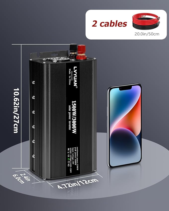 LVYUAN 1500W Power Inverter 24V to 110V DC to AC with 2 US Sockets, LED Display, USB Ports for Home, Truck, Outdoor, Camping