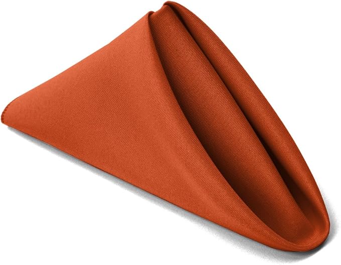 TableLinensforLess 17"x17" Polyester Cloth Napkins, Set of 6 (Burnt Orange) | Easy-Care, No-Iron Finish, Superior Color Retention, Machine Washable