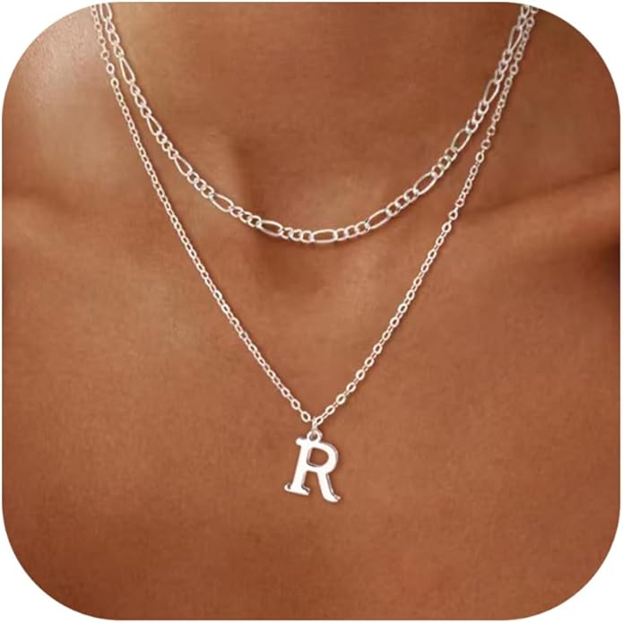 Initial Necklaces for Women Dainty Gold Silver Layered Letter Pendant Necklace Cute Figaro Chain Choker Necklace Personalized Trendy Stuff Jewelry Stack Gift for Women Her