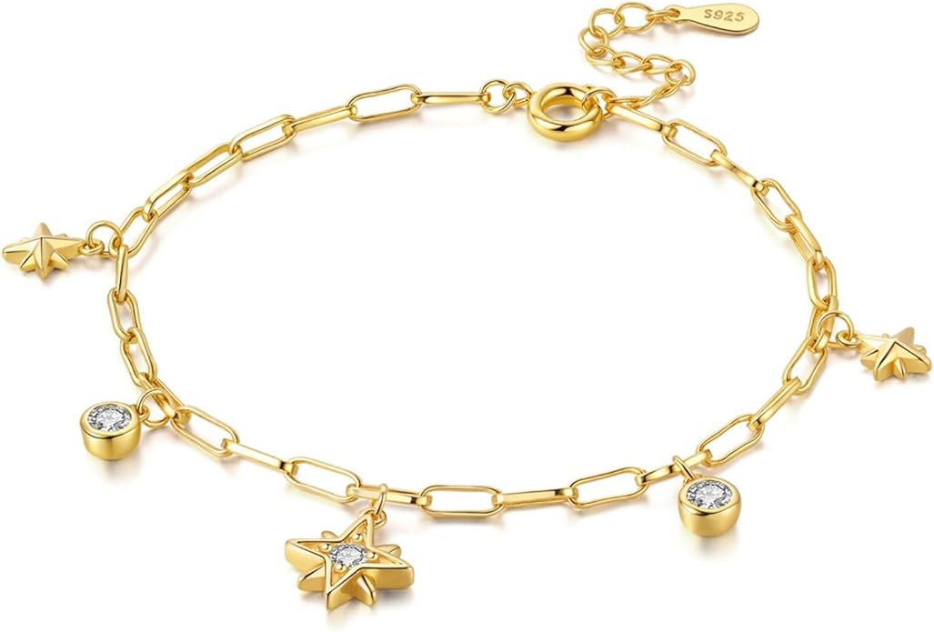 Women's 925 Sterling Silver Bracelet, Non Tarnish 18K Gold Plated Bracelets for Women, Dainty Chain Simple Jewelry Cute Handmade Minimalist for Gift