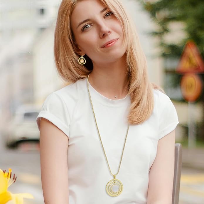 Madison Tyler Gold Plated Jewelry Set for Women | Silver Teardrop Pendant Necklace Trendy | Long Necklace with Snake Chain | Fashion Dangle Earring Set
