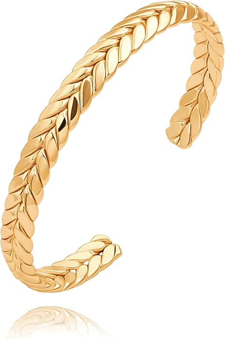 PERNNLA PEARL Dainty Gold Bar Bracelet for Women Simple Delicate Thin Cuff Bangle Hook Bracelet 18K Gold Plated Handmade Minimalist Jewelry