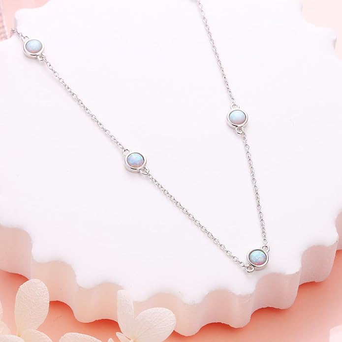 FLYOW S925 Sterling Silver Dainty Butterfly/Moonstone/Turquoise/Agate/Circle Choker Necklace Short Dainty Layered Pendant Necklace Jewelry for Women Girls