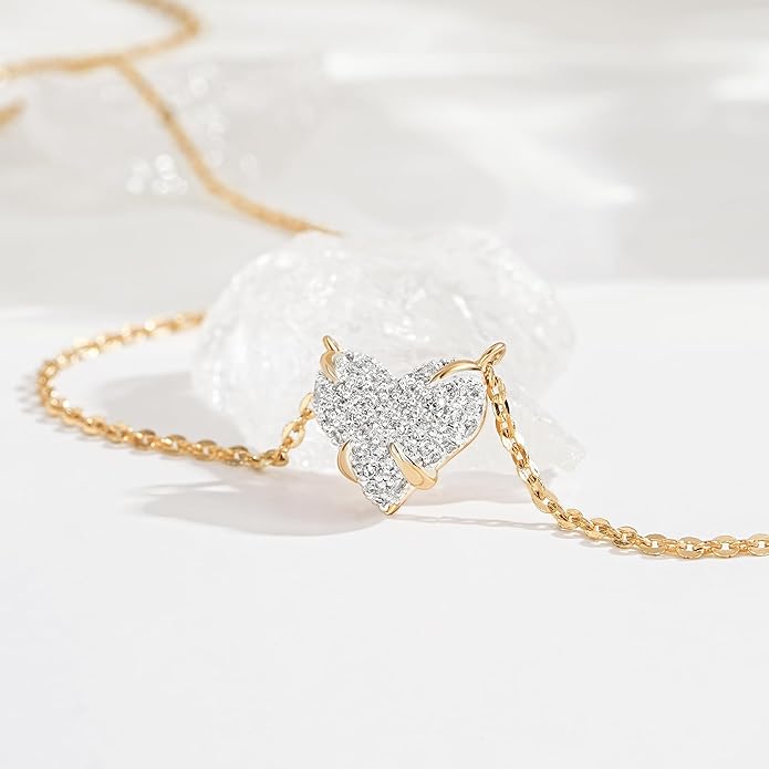 Fettero Christmas Necklace for Women Trendy 14K Gold Plated Dainty Diamond Necklace Charm CZ Clover Star Pendant Necklaces Simple Jewelry Gold Necklace for Women