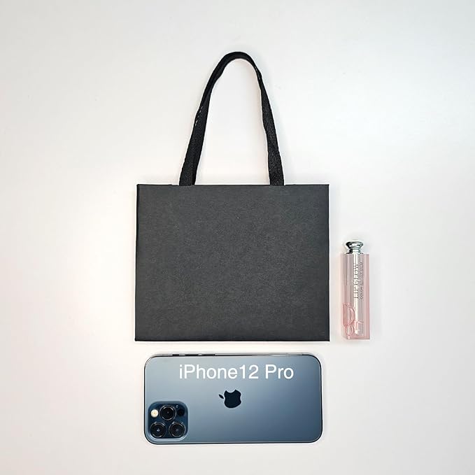 16pcs 6.3x2.4x5.1" (1) Small Size, Black Paper Bags with Black Cotton Handles, Thick Sturdy Durable Gift bags