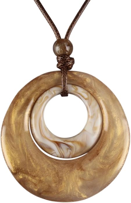 Boho Leather Necklace Women Bohemian Brown Circle Pendant Necklace Choker Long Necklaces for Women Boho Ring Large Pendant