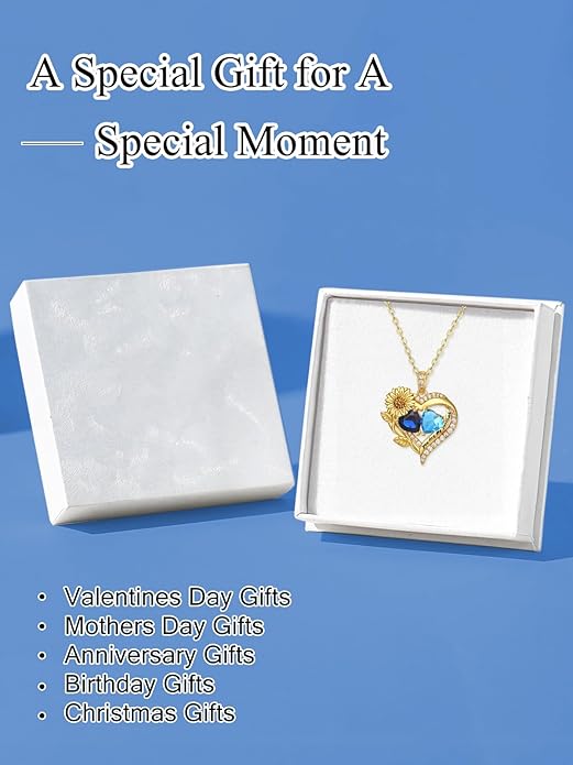 Sunflower Heart Necklace for Women 14K Gold Exquisite Valentines Day Anniversary Birthday Gifts for Wife Mother Her Double Birthstone Pendant Jewelry‘You Are My Sunshine’