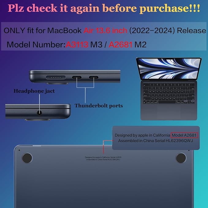 Teryeefi for MacBook Air 13.6 inch Case Release 2022 2023 2024 2025, Fits Model A2681 A3113, Design Pattern Slim Cover+Keyboard Cover+OTG Adapter for 13.6 inch MacBook Air M2 M3, Chrysanthemums