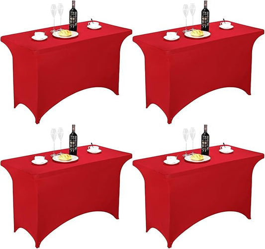 FORLIFE 4Pack Spandex Table Covers，Fitted Tablecloth for Rectangular Tables, Stretch Patio Table Covers, Universal Spandex Table Cover for Wedding, Banquet, Party (4ft, Red)