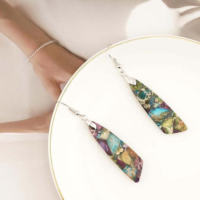 Jasper Stone Earrings for Women Trendy Dangle Earrings Fishhook Drop Earrings