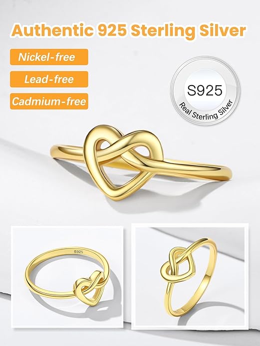 Bestyle 925 Sterling Silver Ring for Women, Minimalist Claddagh Ring Celtic Knot Ring for Women, Irish Promise Wedding Band, Gold/Rose Gold Vermeil Women Band Ring, Stackable, Gift for Her
