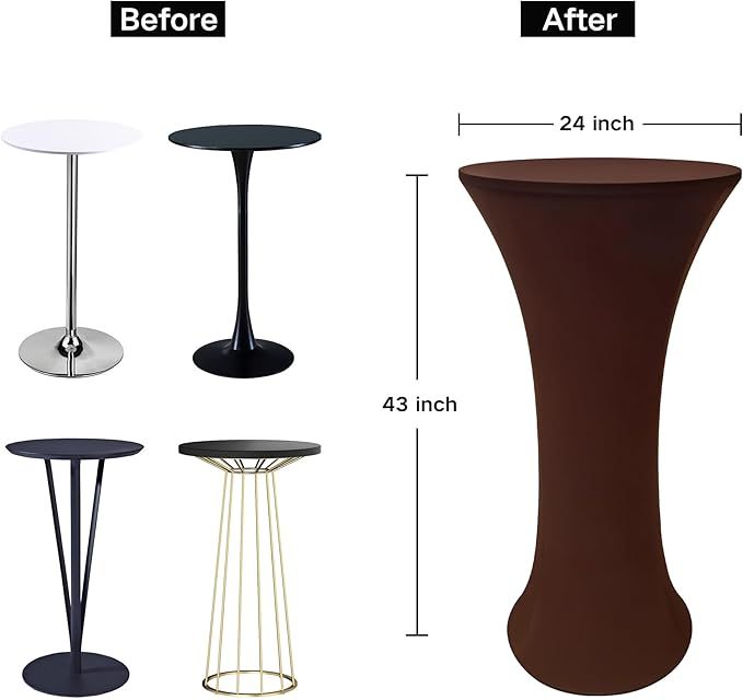 2PCS 24x43 Inch Round Fitted Cocktail Table Cover Brown Spandex Cocktail Table Cloth Highboy Fitted Tablecloth High Top Table Cloths for Party Pub Banquet Bistro