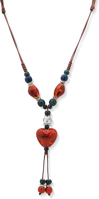 MINACHI Boho Hippie Colorful Ceramic Heart Bead Strand Necklace, Bohemian Summer Statement Jewelry Gift for Women