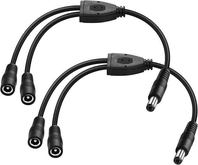 PNGKNYOCN DC 5.5x2.5mm 1 Male to 2 Female Power Supply Splitter Cord 30CM, Y Splitter Adapter Cord ，for CCTV Cameras DVR, LED Light Strip (2-Pack)