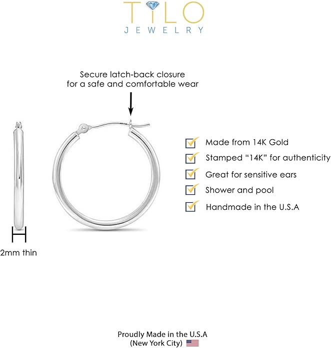 14k White Gold Classic Round Hoop Earrings