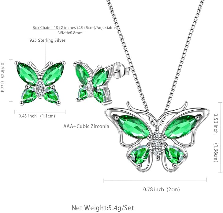 Aurora Tears Butterfly Jewelry,Women 925 Sterling Silver Butterflies Birthstone Pendant Necklace/Earrings/Rings Wedding Gift