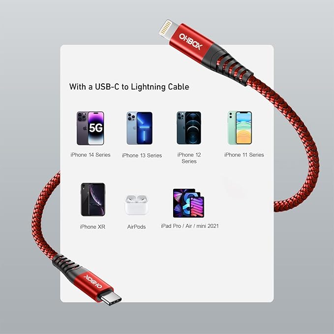 ohbox 6FT USB C to Lightning Cable 2Pack iPhone Fast Charger Cable Type C iPhone Charging Cord Compatible with iPhone 14 13 12 11 Pro Max XR XS X 8 Plus SE iPad
