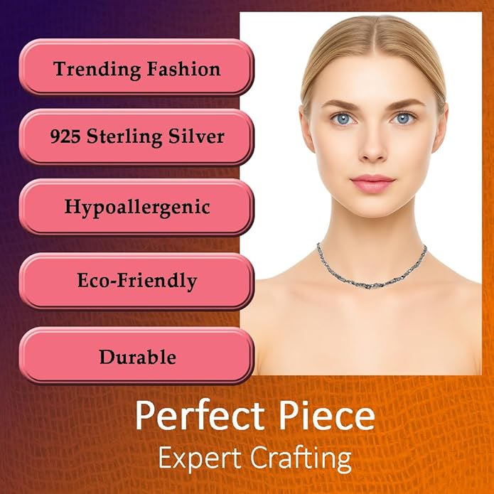 925 Sterling Silver Chain, Italian-Made Jewelry Set with Gold Tone Accent (Luxurious Leather Gift Box Included)
