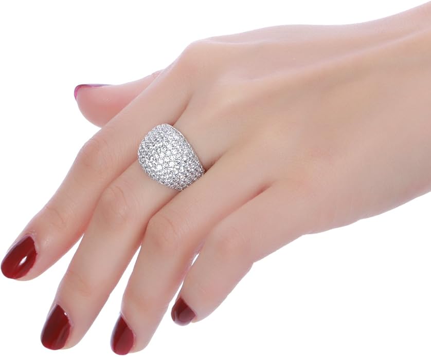 Hiyong Diamond Accent Dome Ring - Sliver Fashion Rings for women Big Hollow Women Wedding Band Cubic Zirconia Statement Rings for women 5-11